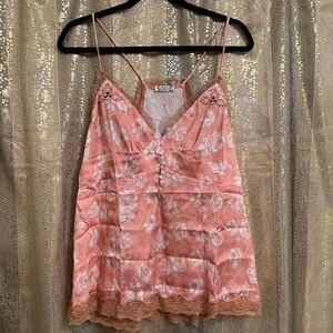 Free People Satin Lace Night Special Cami Pink Combo Medium NWOT